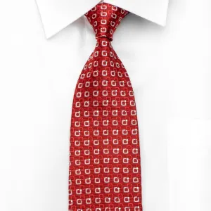 Nina Ricci Men's Rhinestone Tie Interlocking Squares On Red With Silver Sparkles