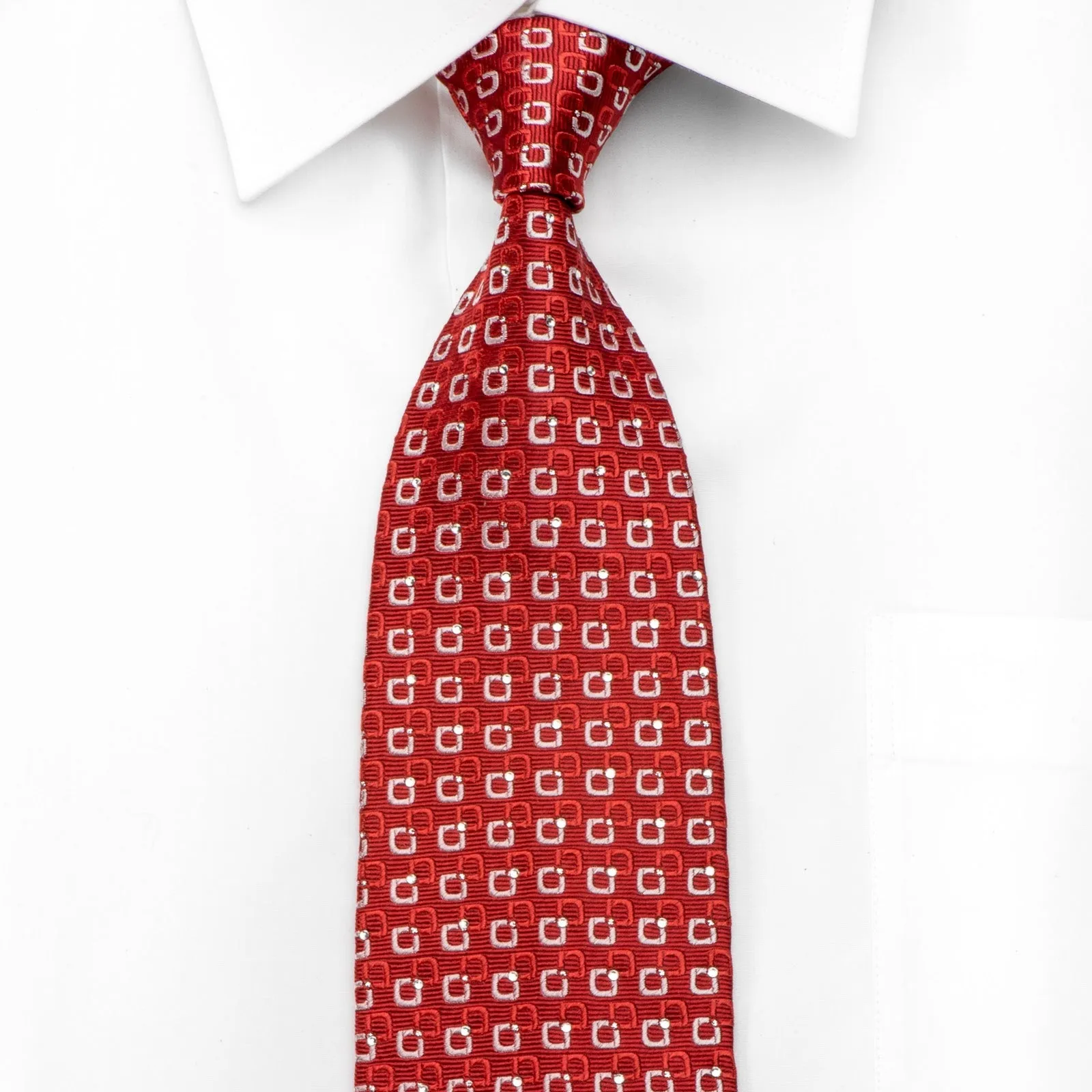 Nina Ricci Men's Rhinestone Tie Interlocking Squares On Red With Silver Sparkles