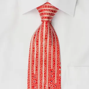 Nina Ricci Men's Silk Tie Silver Medallions On Red With Crystal Rhinestones