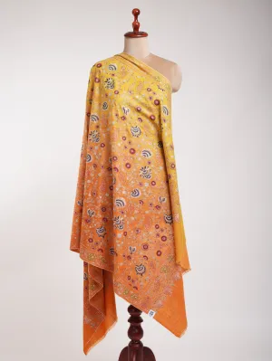 Orange and Yellow Embroidered Indian Cashmere Pashmina Shawl