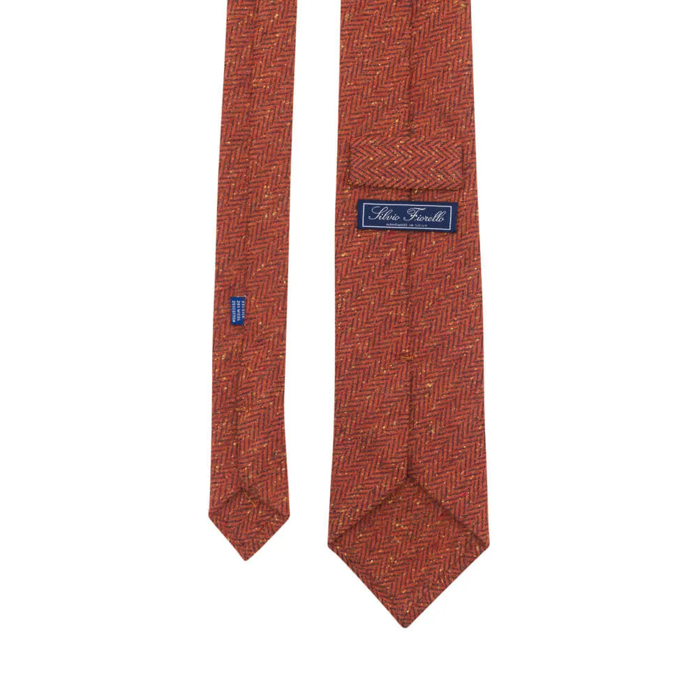 Orange Herringbone Cotton Silk Wool Tie