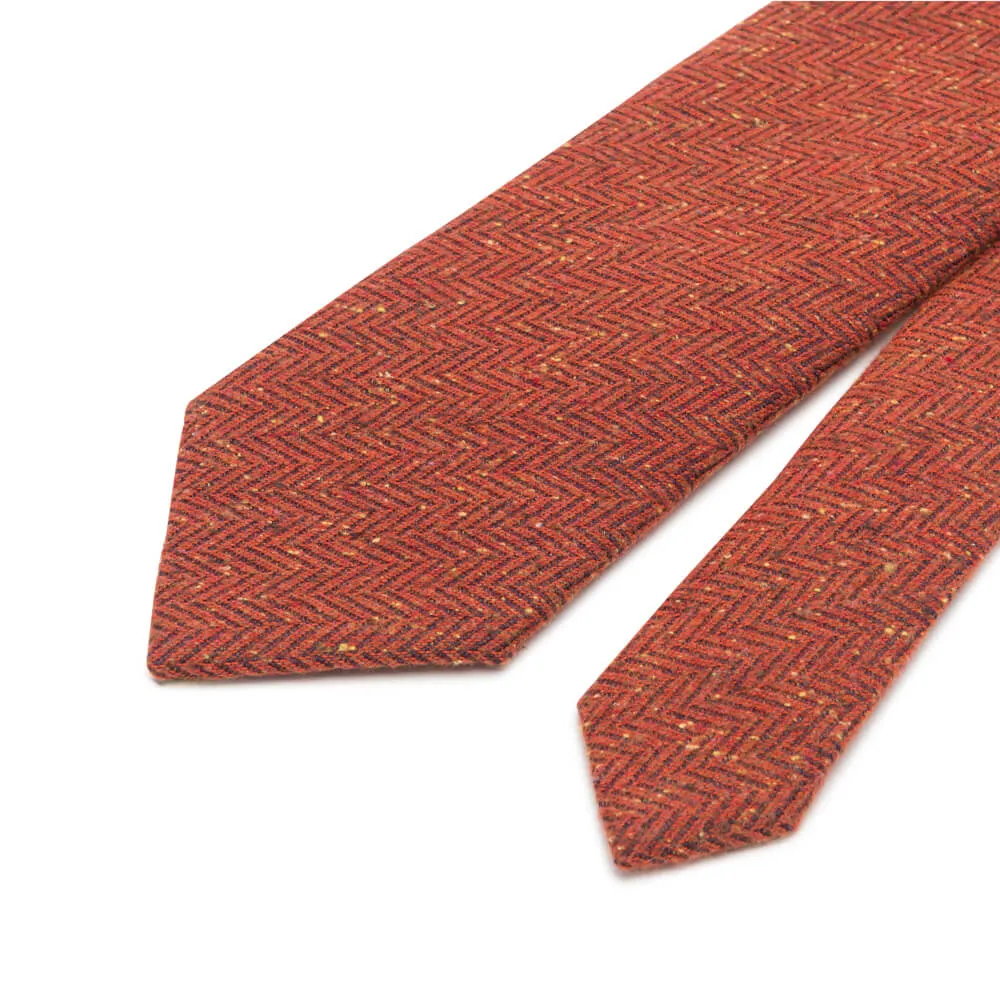 Orange Herringbone Cotton Silk Wool Tie
