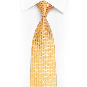 Orange White Trellis On Yellow Rhinestone Silk Necktie