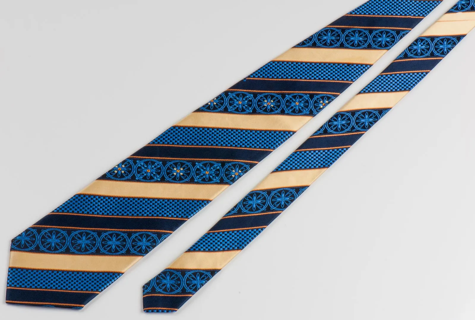 Paco Rabanne Men's Silk Necktie Blue Golden Striped With Rhinestones