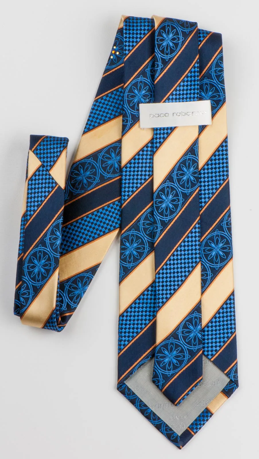 Paco Rabanne Men's Silk Necktie Blue Golden Striped With Rhinestones