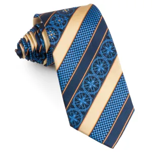 Paco Rabanne Men's Silk Necktie Blue Golden Striped With Rhinestones