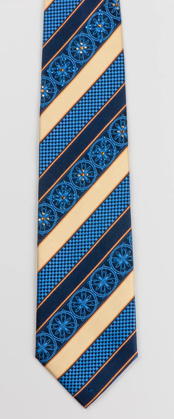 Paco Rabanne Men's Silk Necktie Blue Golden Striped With Rhinestones