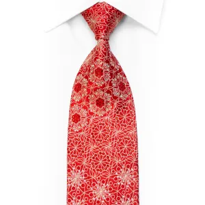 Paco Rabanne Men's Silk Necktie Silver Floral Trellis On Red With Crystal Rhinestones