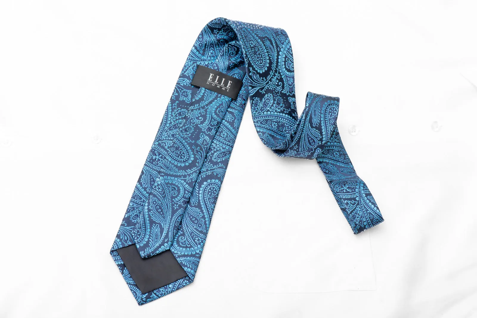 Paisley On Navy Blue Rhinestone Silk Necktie With Blue Sparkles