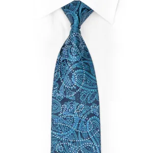 Paisley On Navy Blue Rhinestone Silk Necktie With Blue Sparkles