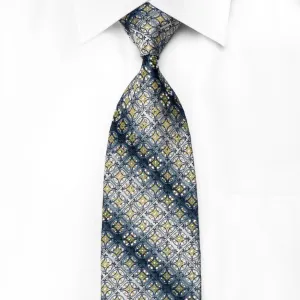 Park Land Men's Crystal Necktie Green Blue Cartouche Geometric On Silver With Sparkles