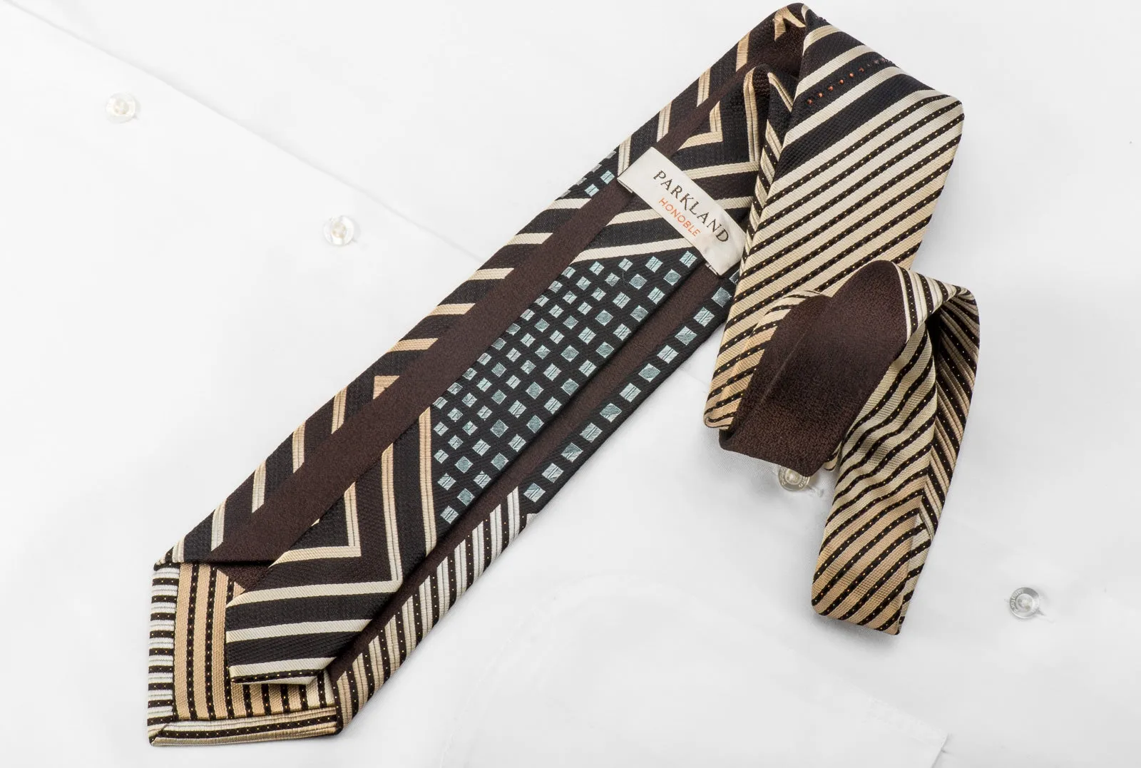 Park Land Men's Crystal Rhinestone Necktie Golden Striped Blue Squared On Black With Sparkles