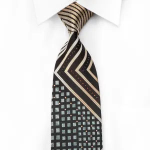Park Land Men's Crystal Rhinestone Necktie Golden Striped Blue Squared On Black With Sparkles