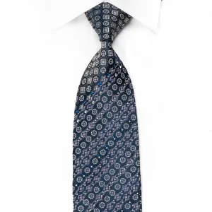 Parkland Men's Crystal Silk Tie Silver Purple Cartouche On Navy With Silver Sparkles
