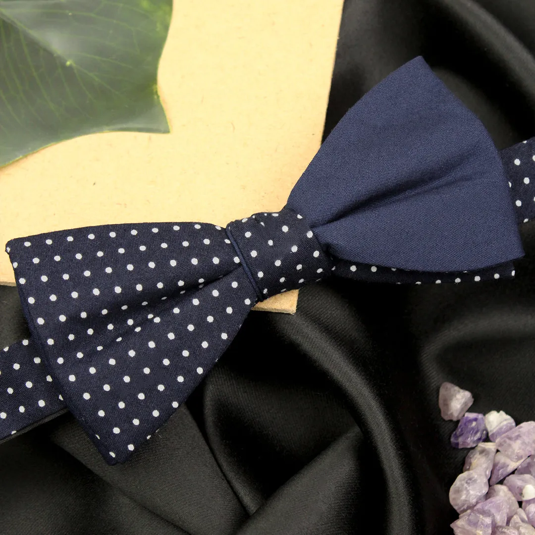 Peluche Dotty Design Navy Blue and White Colored Cotton Bow Tie for Men