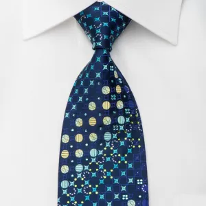 Pierre Balmain Rhinestone Silk Necktie Teal Green Geometric On Blue With Sparkles