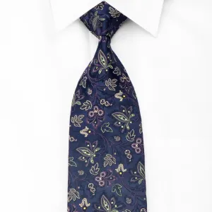 Pierre Cardin Men's Crystal Necktie Floral On Blue Silk Sparkling With Rhinestones