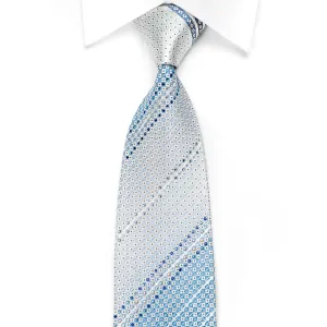 Pierre Cardin Men's Crystal Silk Necktie Dot's & Striped On Blue With Silver Sparkles