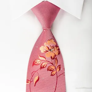 Pierre Cardin Rhinestone Silk Necktie Floral On Pink With Sparkles
