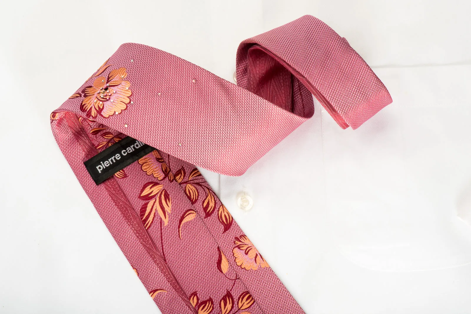 Pierre Cardin Rhinestone Silk Necktie Floral On Pink With Sparkles