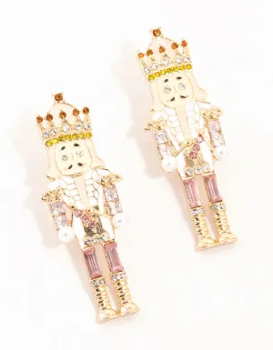 Pink & Amber Diamante  Nutcracker Drop Earrings