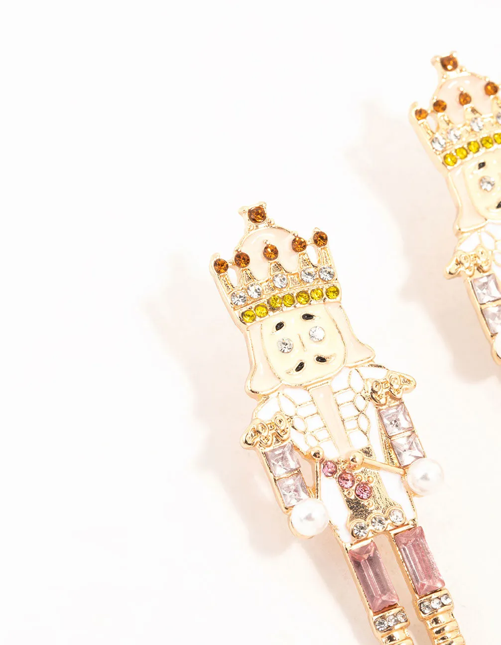Pink & Amber Diamante  Nutcracker Drop Earrings