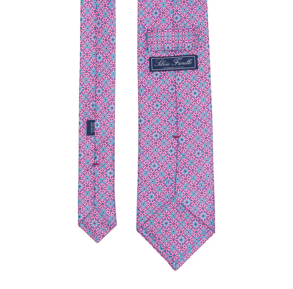 Pink and Light Blue Knight Shield Duchesse Silk Tie