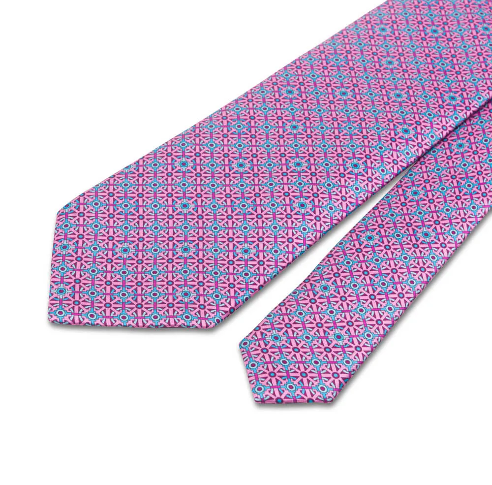 Pink and Light Blue Knight Shield Duchesse Silk Tie