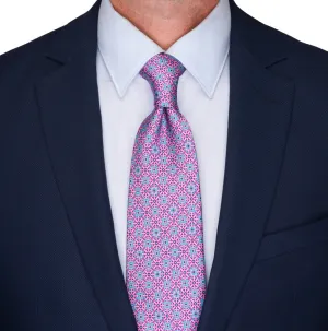 Pink and Light Blue Knight Shield Duchesse Silk Tie