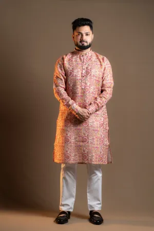 PINK TEXTURED PRINT KURTA PAJAMA
