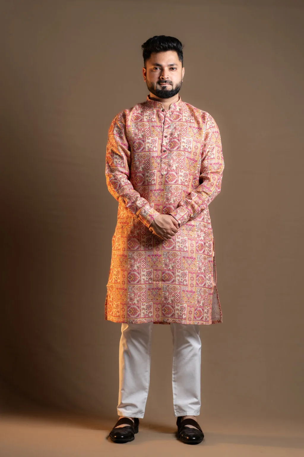 PINK TEXTURED PRINT KURTA PAJAMA