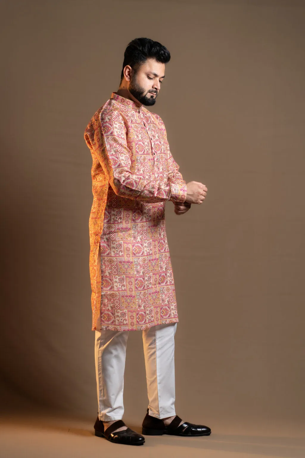 PINK TEXTURED PRINT KURTA PAJAMA
