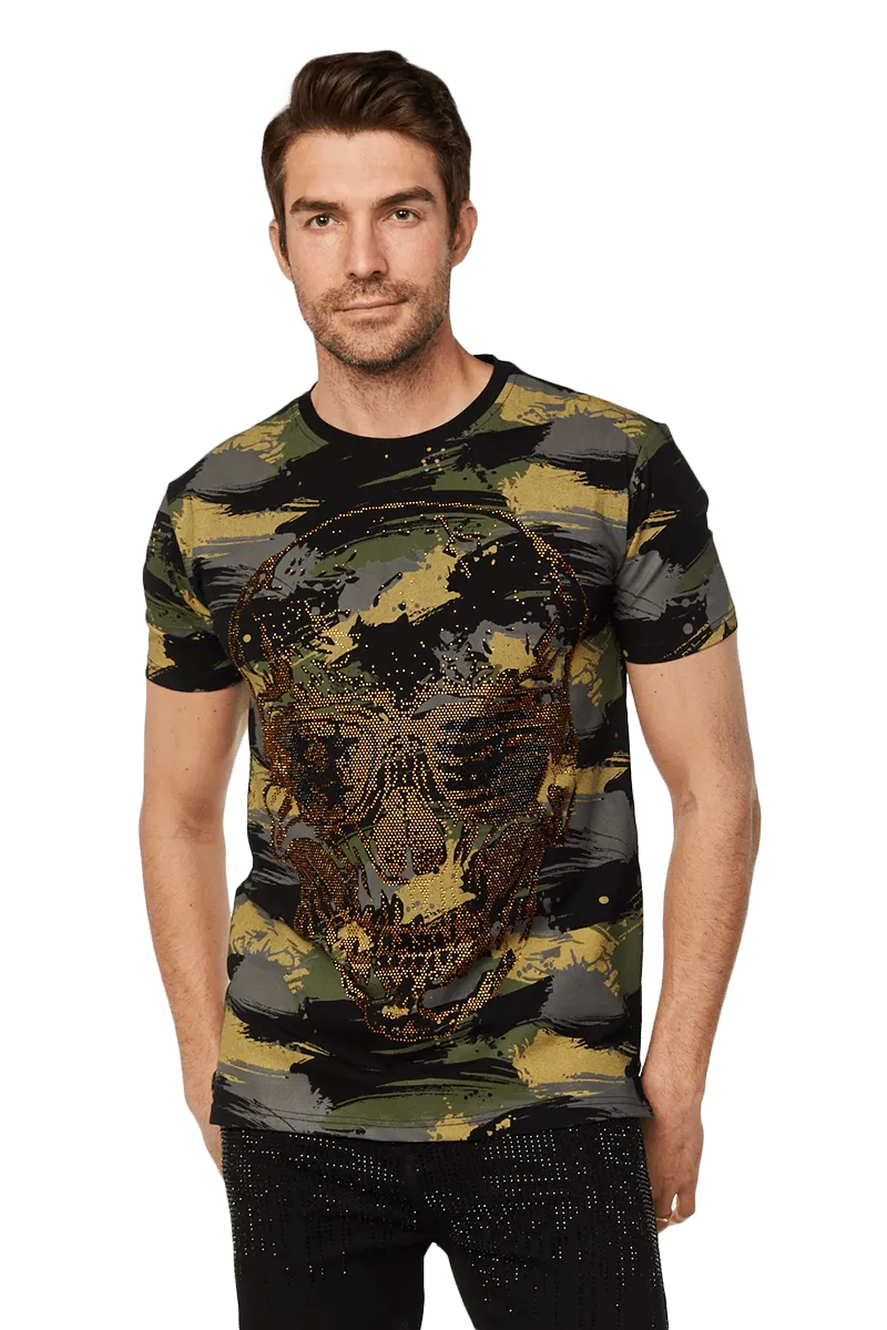 Platini Men's Camo Cotton Rhinestone T-Shirt