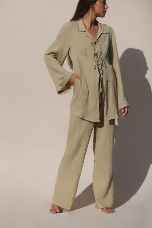 Poema Tan Collared Tie Blouse