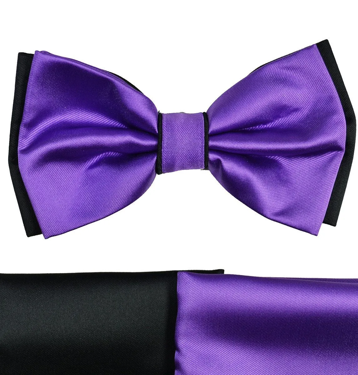 Purple and Black Bow Tie with 2 Pocket Squares