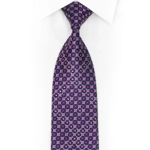 Purple Geometric On Navy Rhinestone Silk Necktie With Purple Sparkles