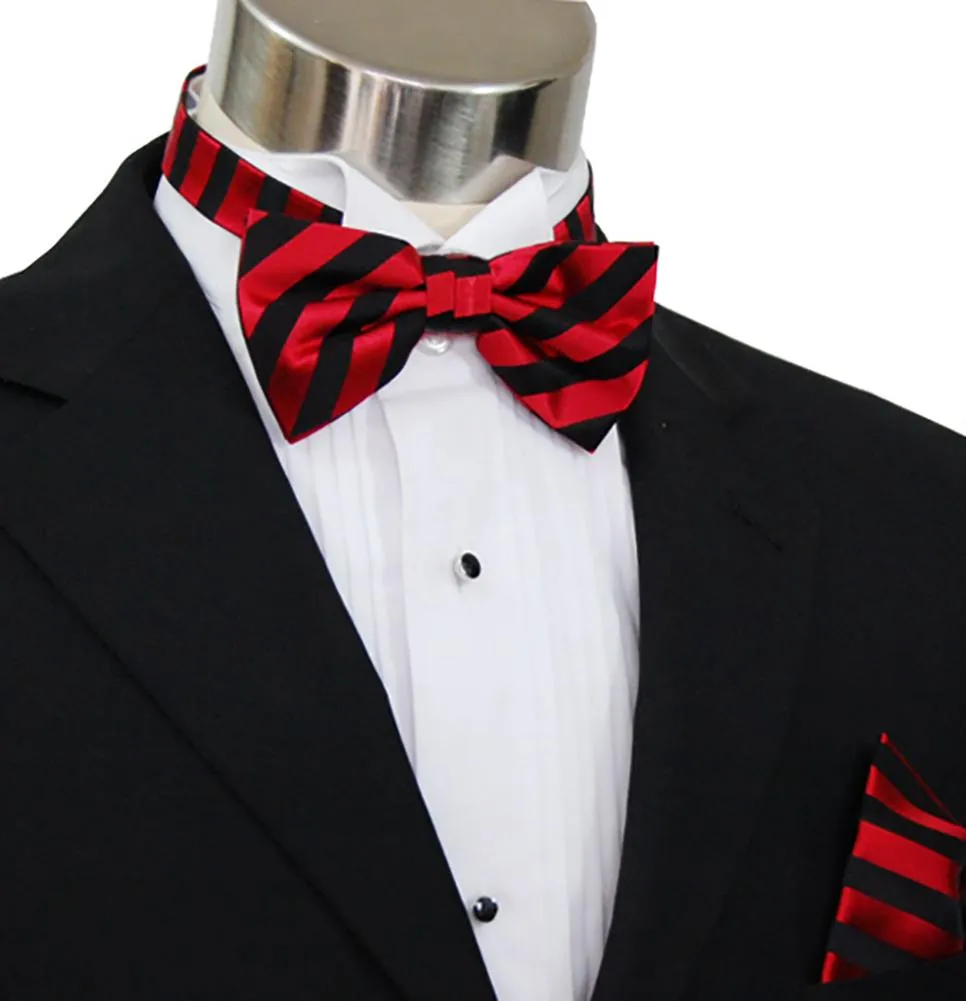 Red and Black Striped Silk Bow Tie Set