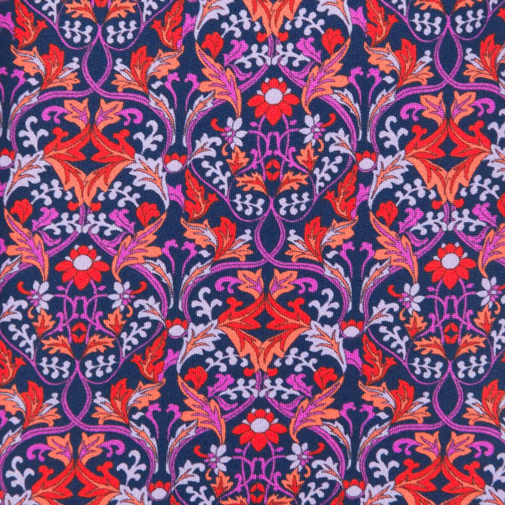 Red Purple and Blue Medieval Garden Duchesse Silk Tie