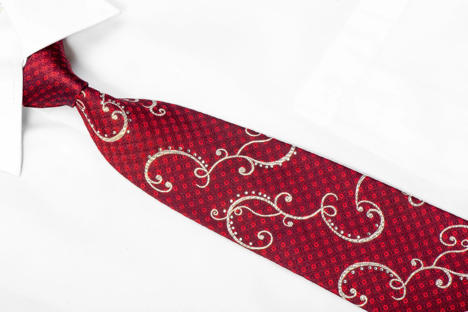 Renoma Crystal Rhinestone Tie Silver Scrolls On Burgundy With Silver Sparkles