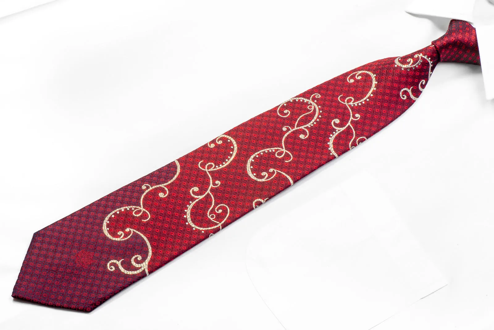 Renoma Crystal Rhinestone Tie Silver Scrolls On Burgundy With Silver Sparkles