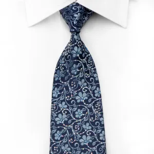 Renoma Men's Crystal Necktie Floral On Blue Silk With Silver Sparkles