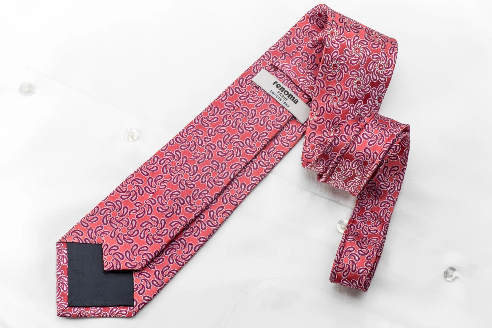 Renoma Men's Crystal Necktie Paisley On Pink Sparkling With Rhinestones