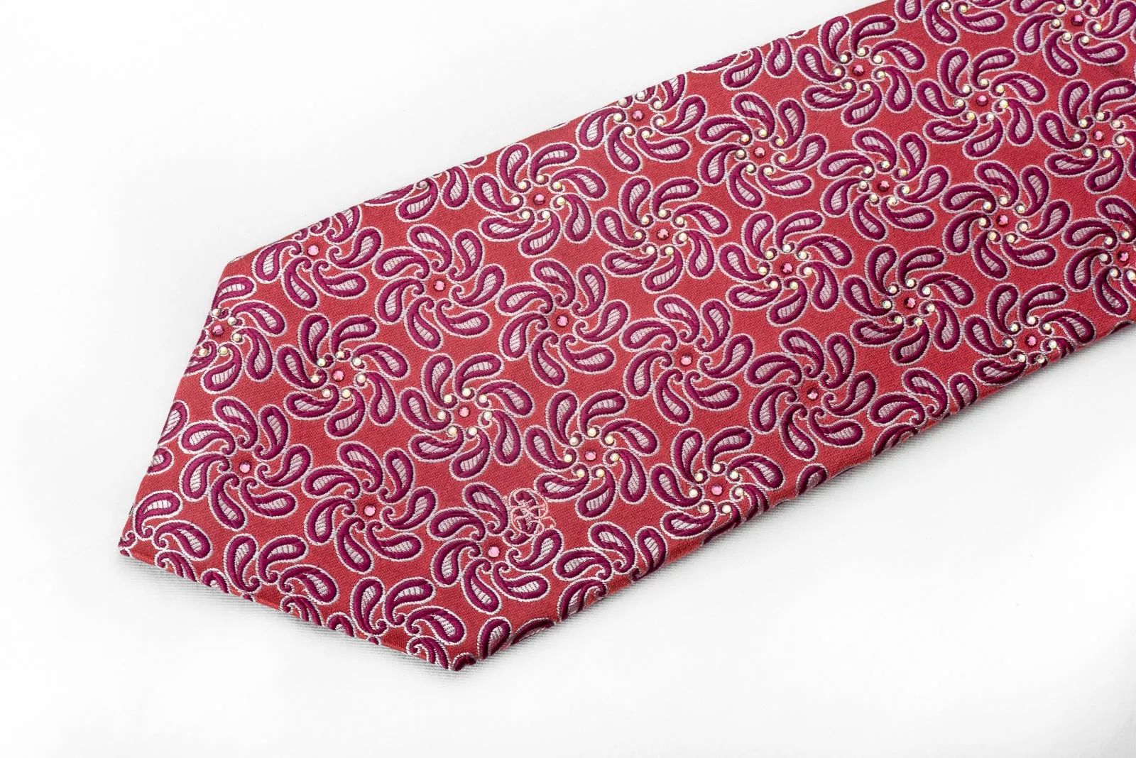 Renoma Men's Crystal Necktie Paisley On Pink Sparkling With Rhinestones