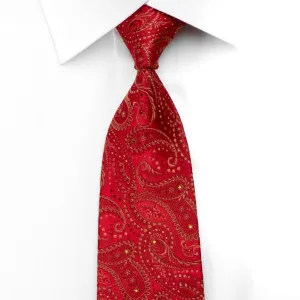 Renoma Mens Silk Necktie Paisley On Red Sparkling With Rhinestones