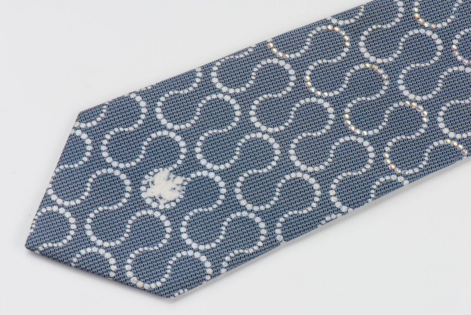 Renoma Mens Geometric Silver Rhinestone Silk Tie with Sparkles on Gray Background