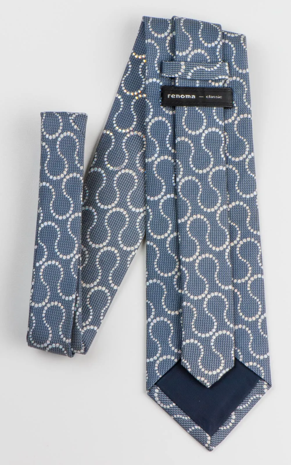 Renoma Mens Geometric Silver Rhinestone Silk Tie with Sparkles on Gray Background