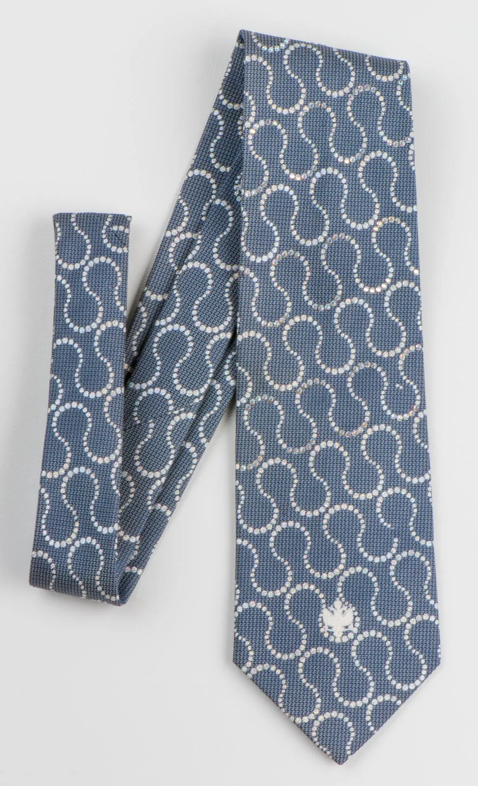 Renoma Mens Geometric Silver Rhinestone Silk Tie with Sparkles on Gray Background