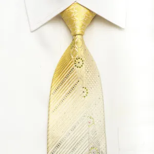 Renoma Men's Silk Rhinestone Necktie Striped & Floral On Yellow With Sparkles