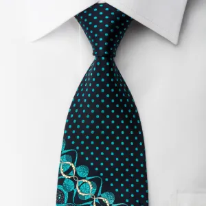 Renoma Rhinestone Silk Necktie Geometric On Blue Woven Silk