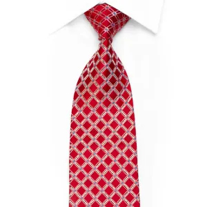 Renoma Rhinestone Silk Necktie Silver Trellis On Red With Blue Sparkles